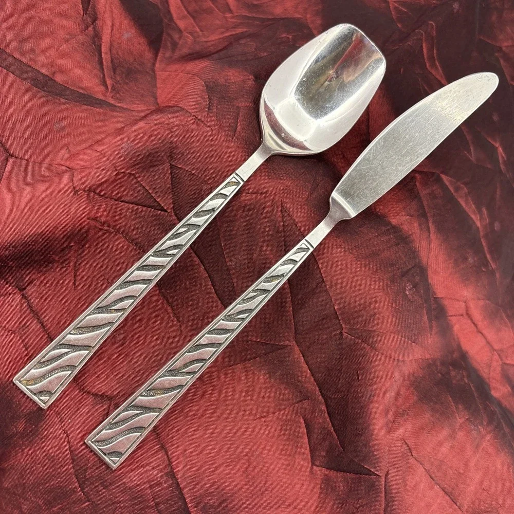 Atkins Stainless Steel Japan ABSTRACT Pattern Sugar Spoon And Butter Spreader